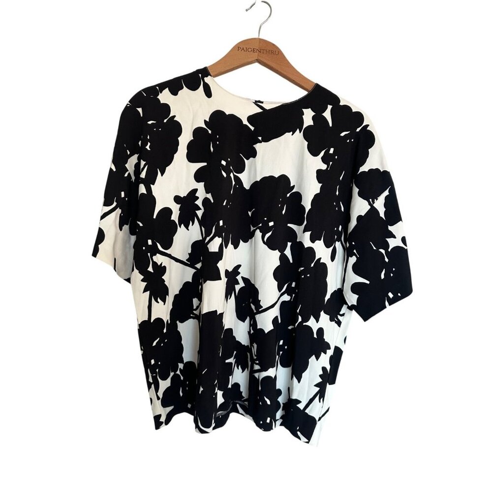 Sportmax Women's US 12 Black White Floral Blouse Top Quiet Luxury